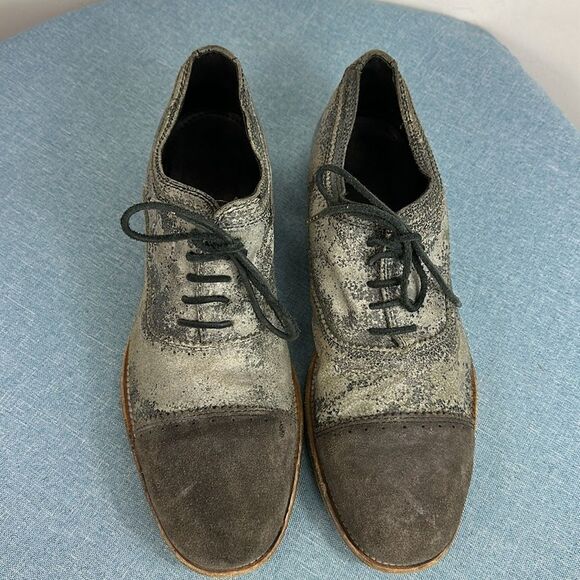 All Saints Spitalfields Men’s Silver Metallic Gray Suede Oxford Shoes Size 45/12 main image 5